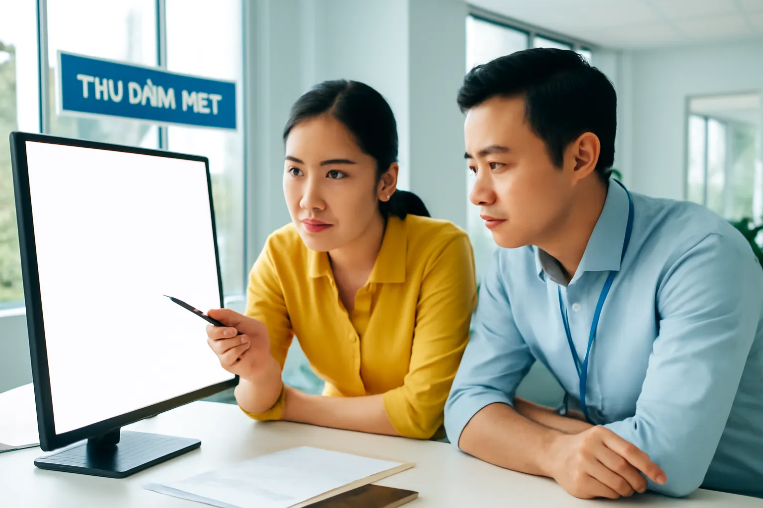 Biên tập viên toà soạn cùng soi một bức ảnh trên màn hình lớn