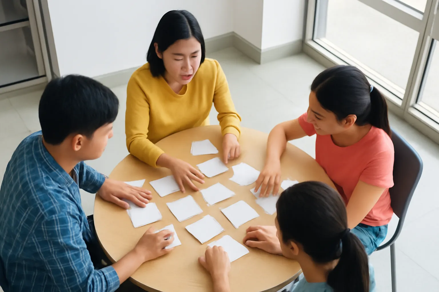 Giảng viên và sinh viên quanh bàn tròn trong phòng nghiên cứu đại học ở Quy Nhơn